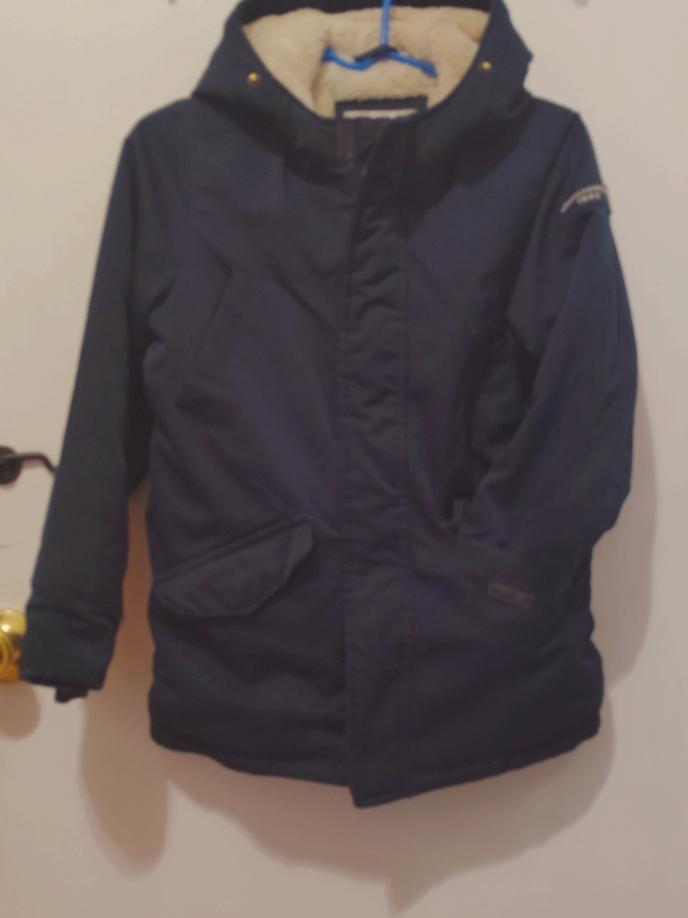 abercrombie kids Navy Hooded Puffer Coat with Sherpa Lining
